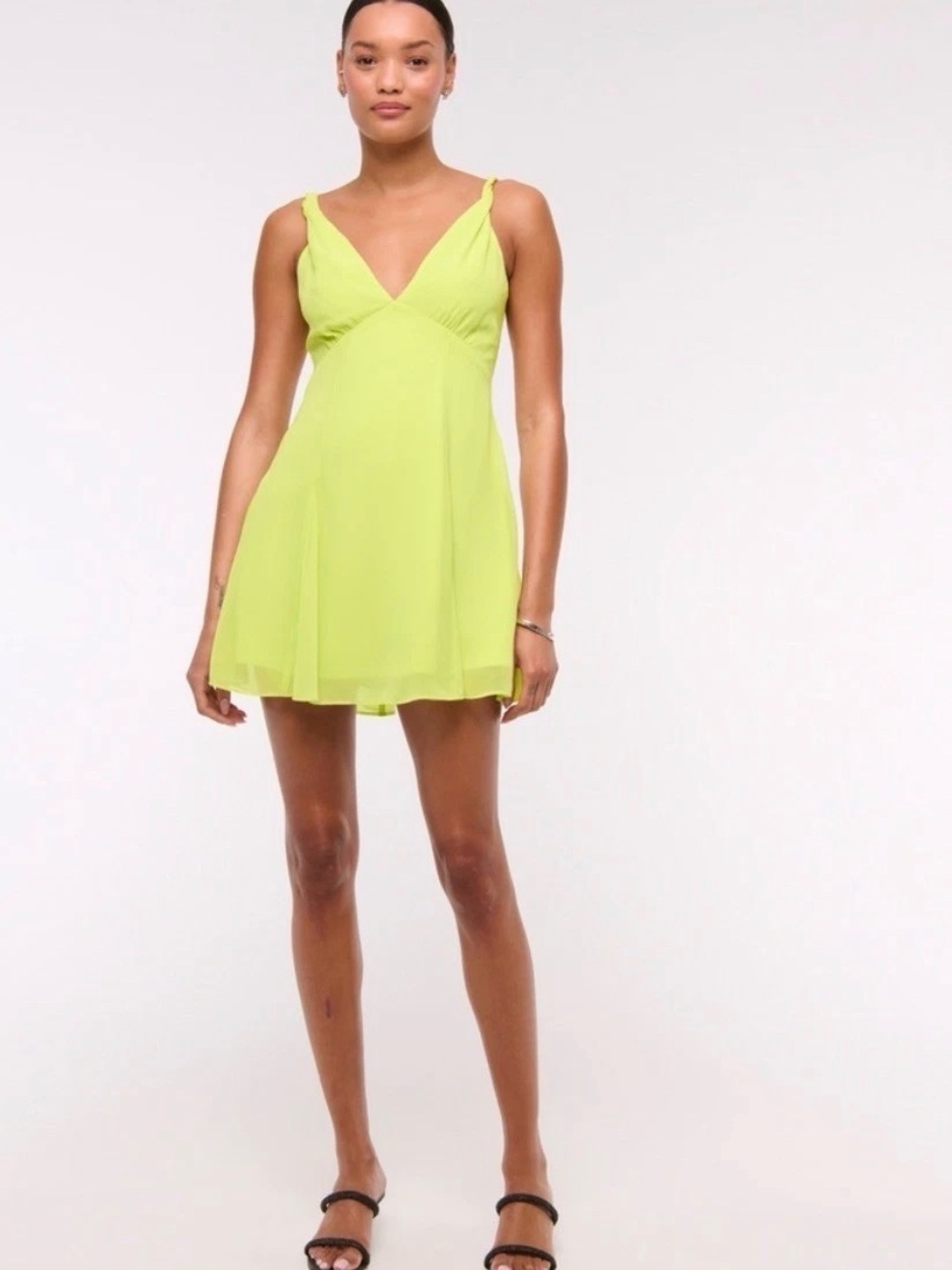 Abercrombie & Fitch Neon Lime Spaghetti-Strap V-Neck Mini Dress